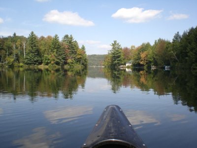 Calais pond viewed from bow of a canoe